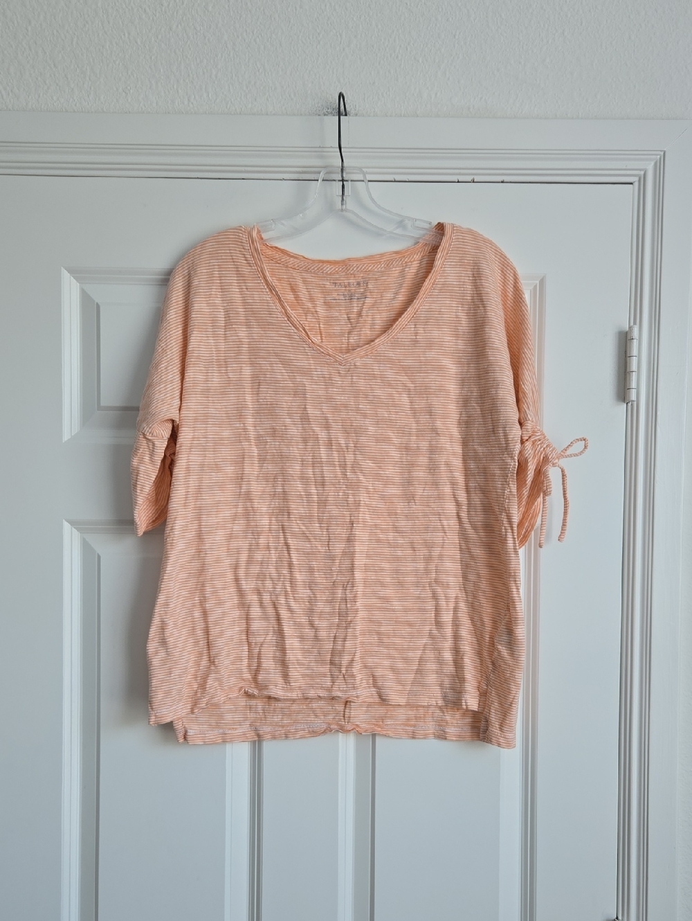 Talbots Peach-Striped V-Neck Short Sleeve Tee